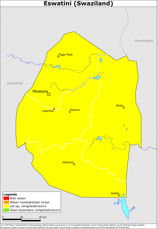 Kaart bij reisadvies Eswatini (Swaziland)